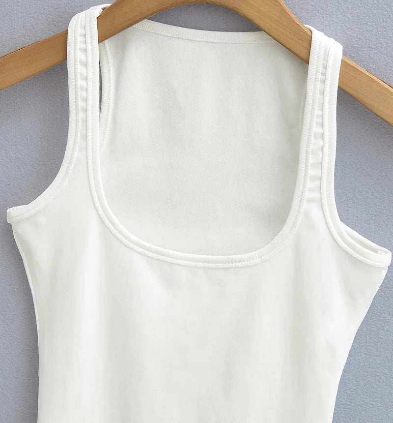Women Scuplted Square Neck Tank Top