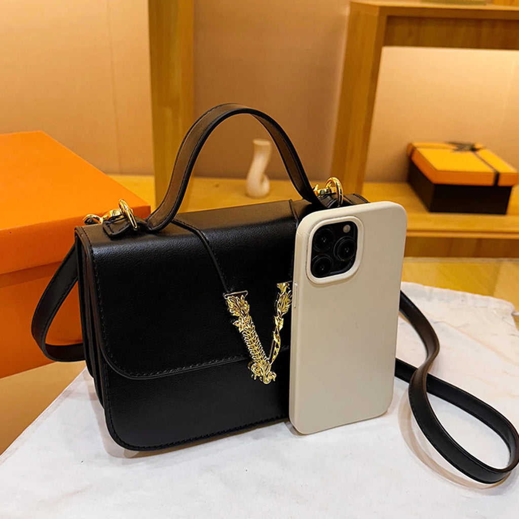 Women's Fashion Crossbody Bag PU V-Logo Flap Purse Large Capacity Magnetic Closure Adjustable Strap Waterproof for Daily Use