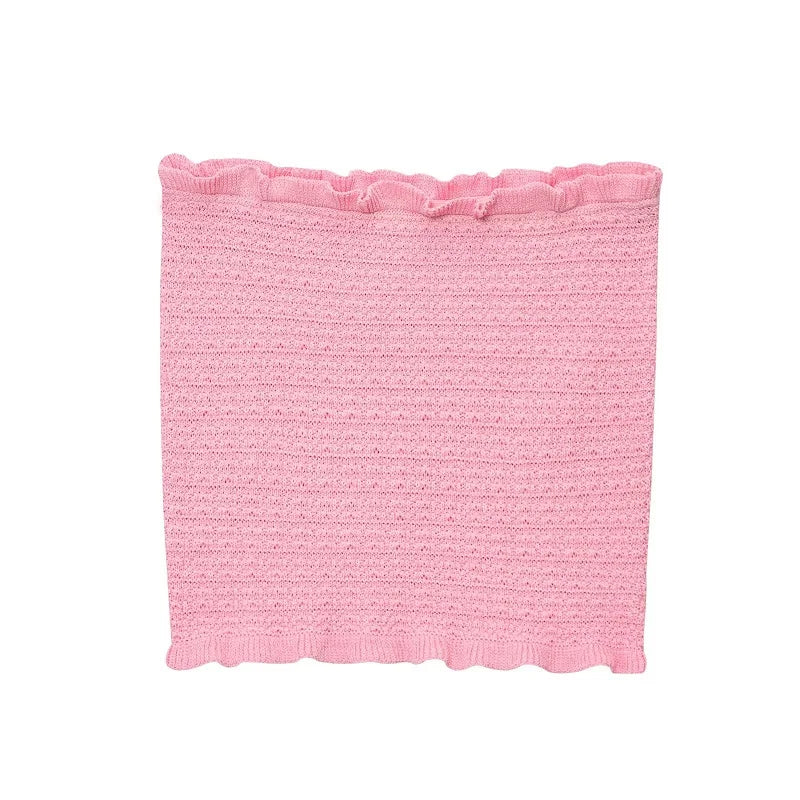 MUJER Pink Knit Skirt Set 2 Piece Woman Pleated Long Skirts for Women off Shoulder Ruffle Top Women's Skirts Set Summer Outfit