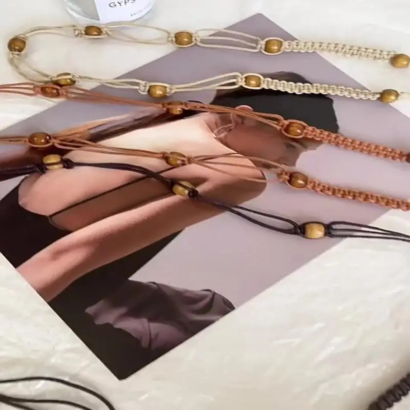 Belts For Women Knot Waistband Summer Boho Shell Bead Dress Jeans Belt Female Beach Accessory Beige Wax Cord