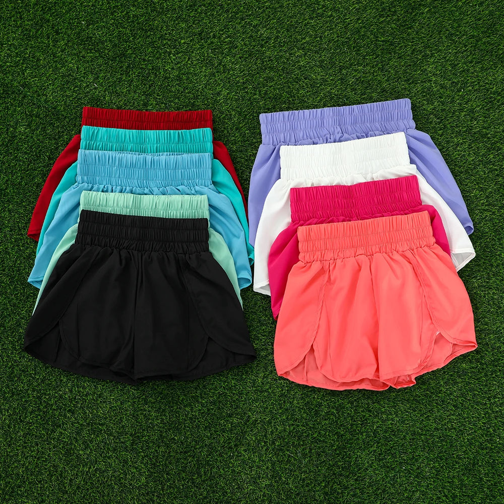 Women's Athletic Shorts High Waisted Running Shorts Pocket Sporty Short Gym Elastic Workout Shorts Quick Dry