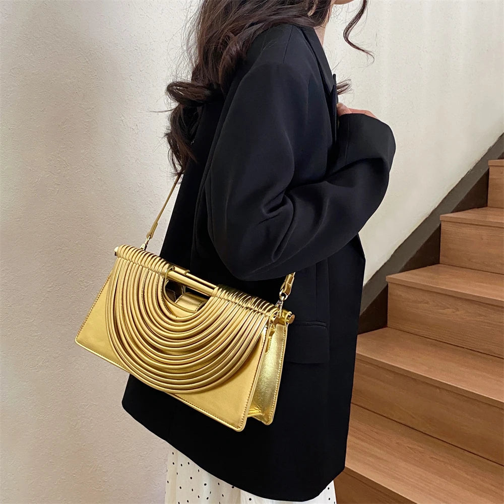 Branded Luxury Evening Clutch Purse For Women Noodles Design Golden Crossbody Bag For Wedding Dinner Party Designer Handbag 2025