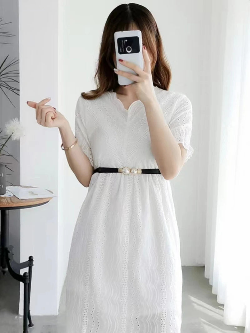 Elegant Double Pearls Buckle Elastic Women Belts Thin Straps Lady Girl Dress Skirt Decor Waistbands Trouser Decoration GM113