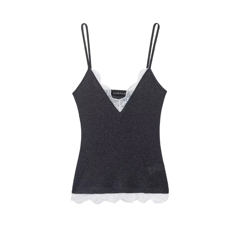 Women's Lace-Trim Cami Top, 3 Colors Available, V-Neck, Thin Straps, Sleeveless Casual Basic Tank