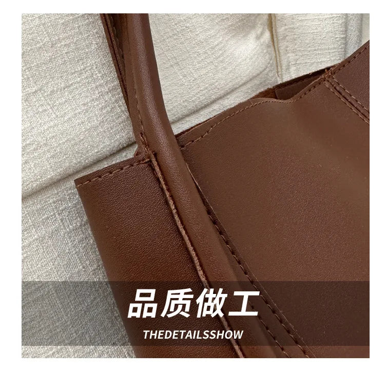 Women's Retro Tote - High-Quality Solid Color, Minimalist Large-Capacity Commuter Handheld/Single-Shoulder