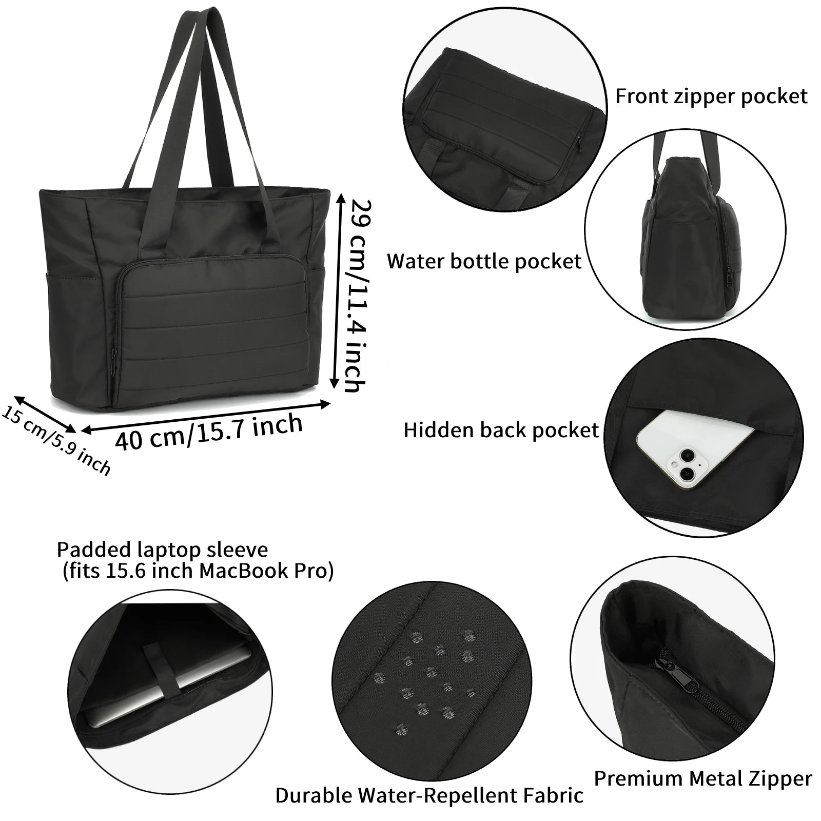 Women's 15.6 Inch Laptop Tote Bag in Classic Nylon, Large Capacity with Front Pocket, Casual Business Travel Bag