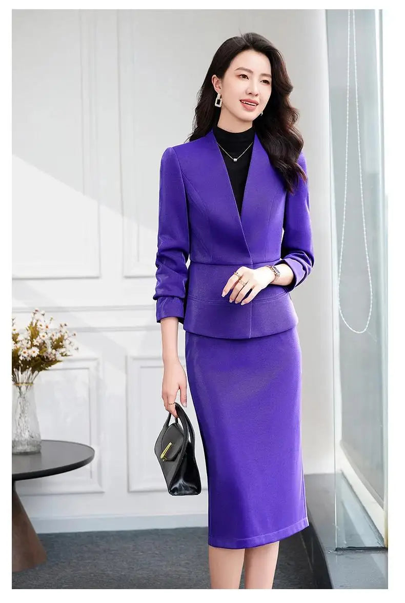 2025 New All Season Skirt Suits Women New Fashion Temperament V Neck Professional Blazer And High Waist Skirt Two Piece Set
