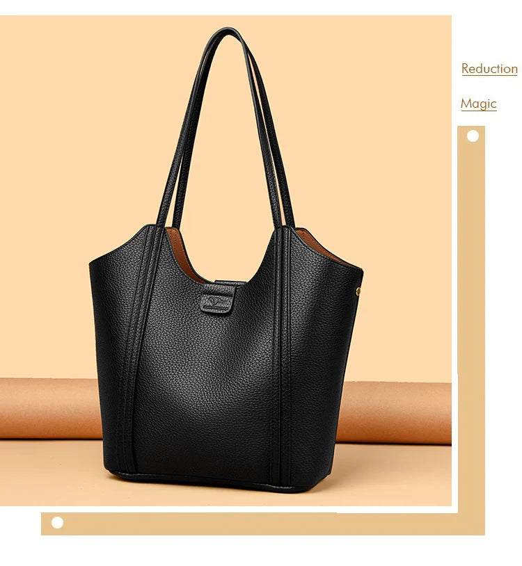 Elegant Women's Handbag Quality Leather Top-Handle Bag Ladies Solid Color Shoulder Crossbody Bag Casual Tote Purse Messenger Sac