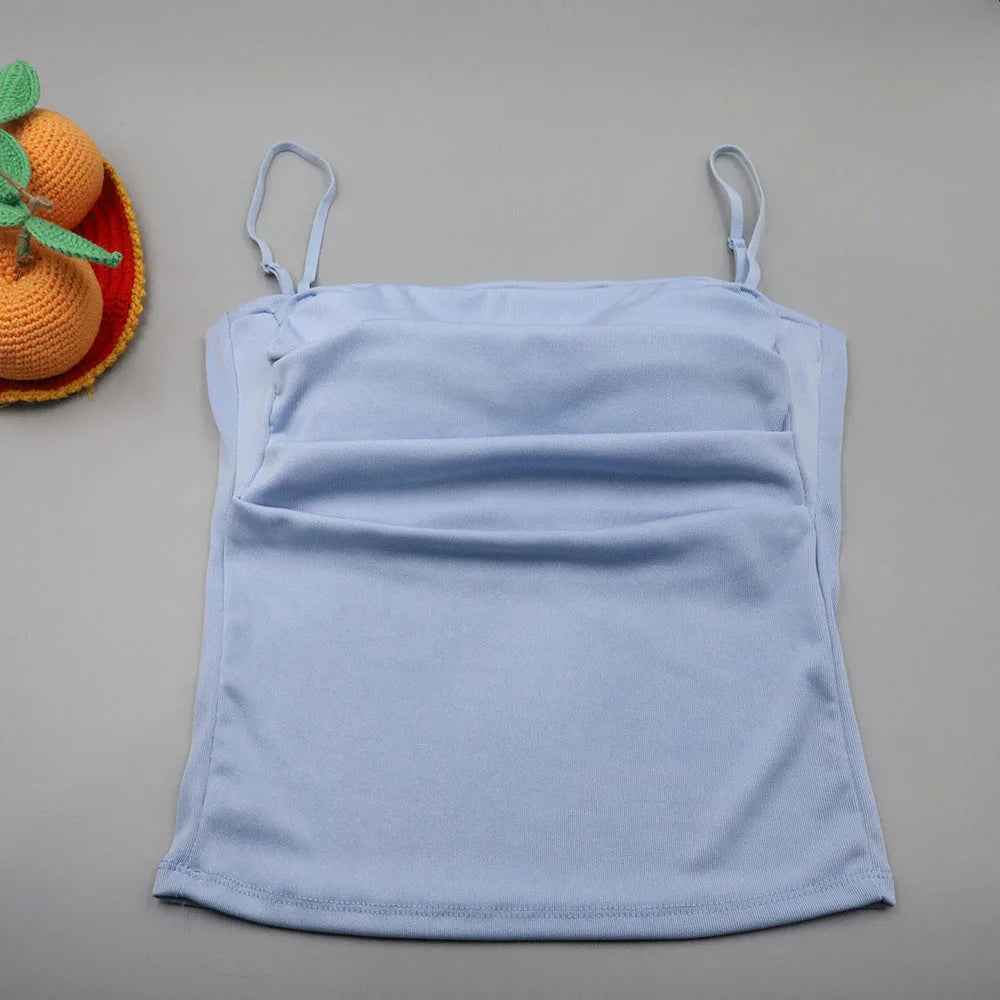 Sleeveless Tees Tank Tops For Women Camisole Vest Cropped Top Slim Fit Solid Color Spaghetti Strap Built In Bra Women Clothes