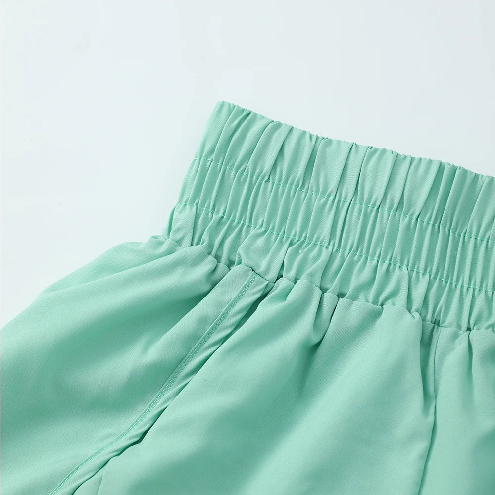 Women's Athletic Shorts High Waisted Running Shorts Pocket Sporty Short Gym Elastic Workout Shorts Quick Dry