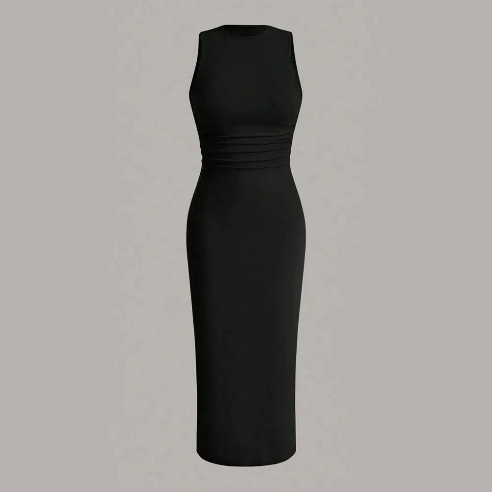 Women's Evening Dresses 2025 Winter Autumn Essential Wrap Style Sleeveless Crew Neck Midi Dress for Understated Luxury