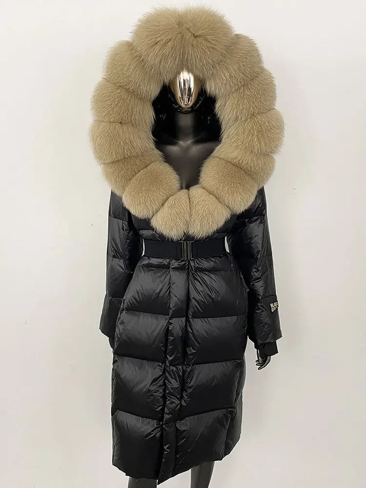 OFTBUY Winter Women Coat Real Fox Fur Collar Hooded Jacket Thick Warm Autumn Hat Detachable X-long White Duck Down Overwears