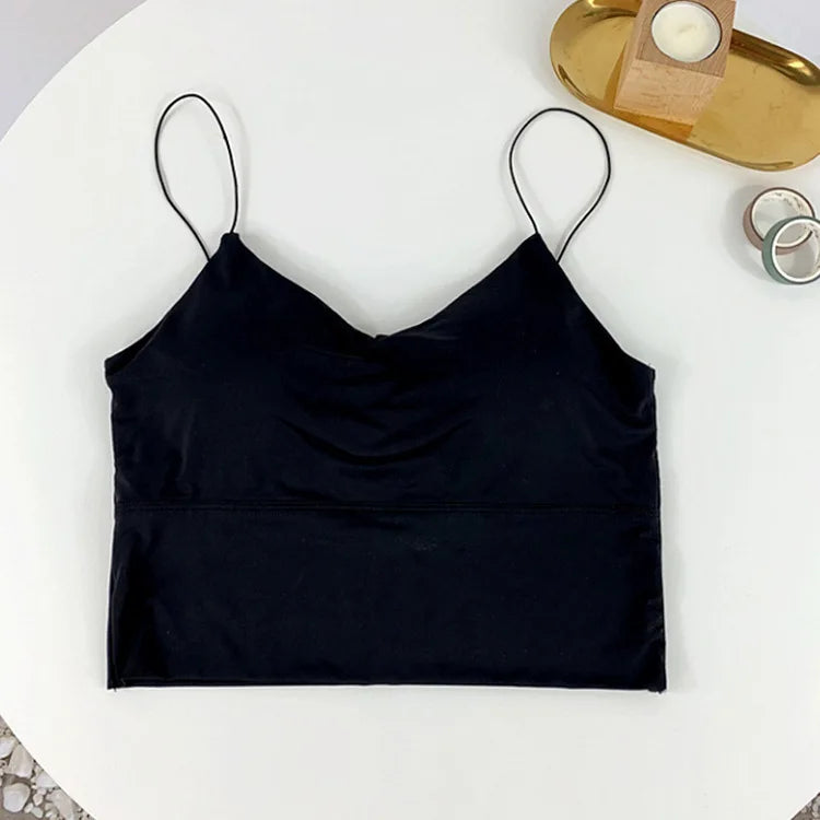 Women Summer Vest Tops Sleeveless Cotton Bustier with Pads Soft Elastic Wear-resistant Vest Crop Top Seamless Bralette Tees
