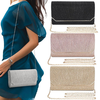 Evening Clutch Bags Fashion Women Elegant Silver Gold Shiny Handbag Wedding Party Long Purses Banquet Clutch Purses Shoulder Bag