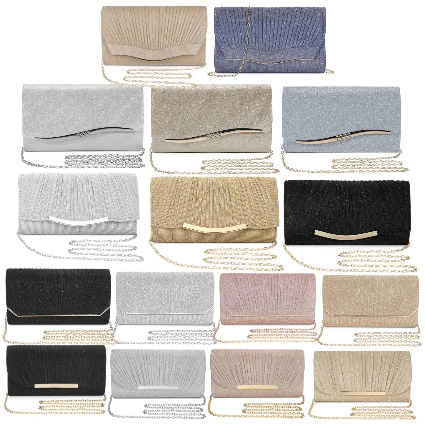 Evening Clutch Bags Fashion Women Elegant Silver Gold Shiny Handbag Wedding Party Long Purses Banquet Clutch Purses Shoulder Bag