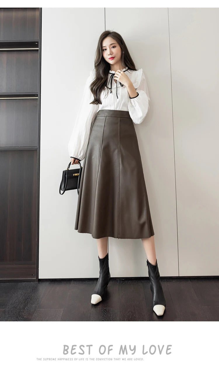 Leather Skirt Women 2025 Autumn Winter New Arrival High Waist PU Skirt Korean Style Maxi A Line Skirt For Women Hot Sale
