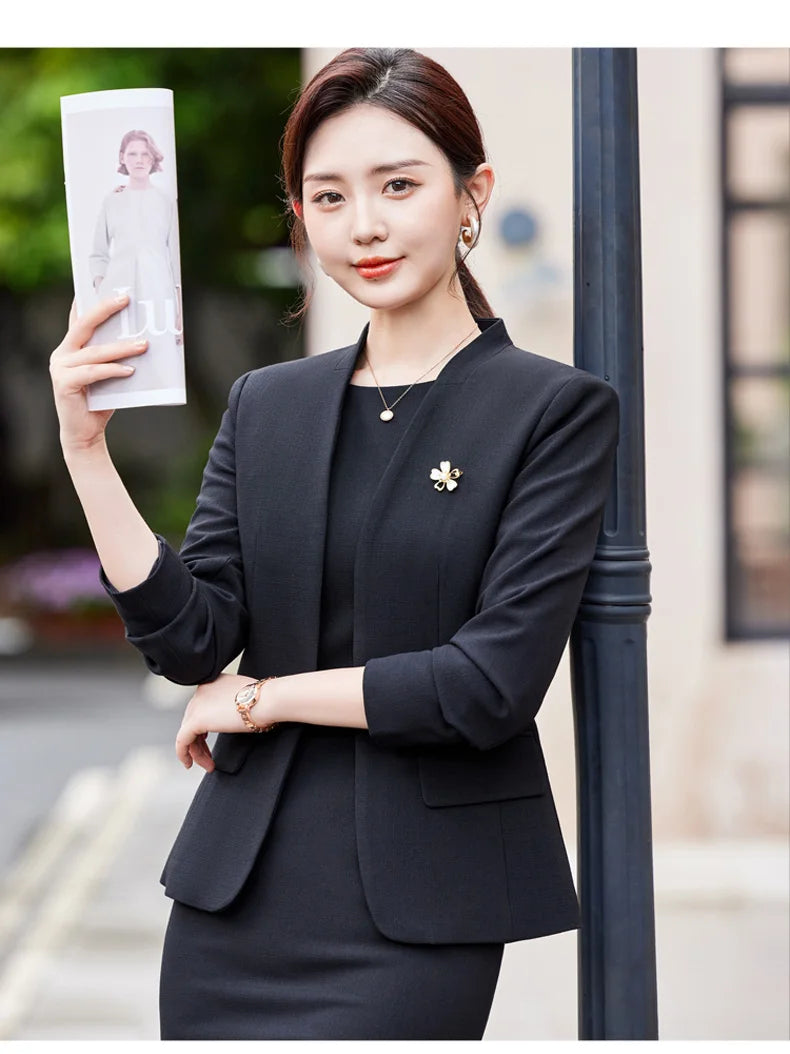 NAVIU Two Piece Dress Suits For Women Long Sleeve Solid Slim Fit Fashionable Momochromatic New Office Ladies Work Wear White