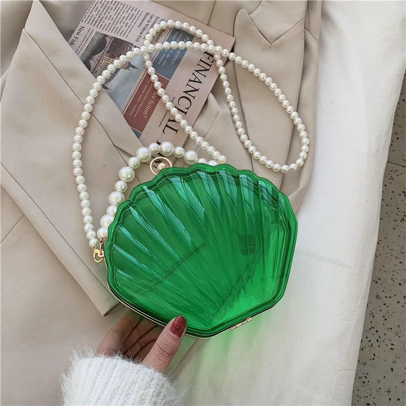 Evening Bags for Women 2023 New Transparent Shell Bag Clutch Box Handbags Pearl Chain Crossbody Bag Acrylic Purse Shoulder Bag