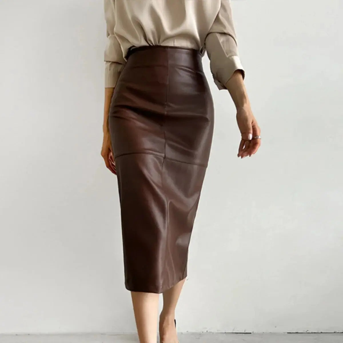 New Fashion Pu Leather Skirt Women Fashion Autumn High Waist Slim Split Wrapped Hip Pencil Skirts Elegant Office Lady Jupe
