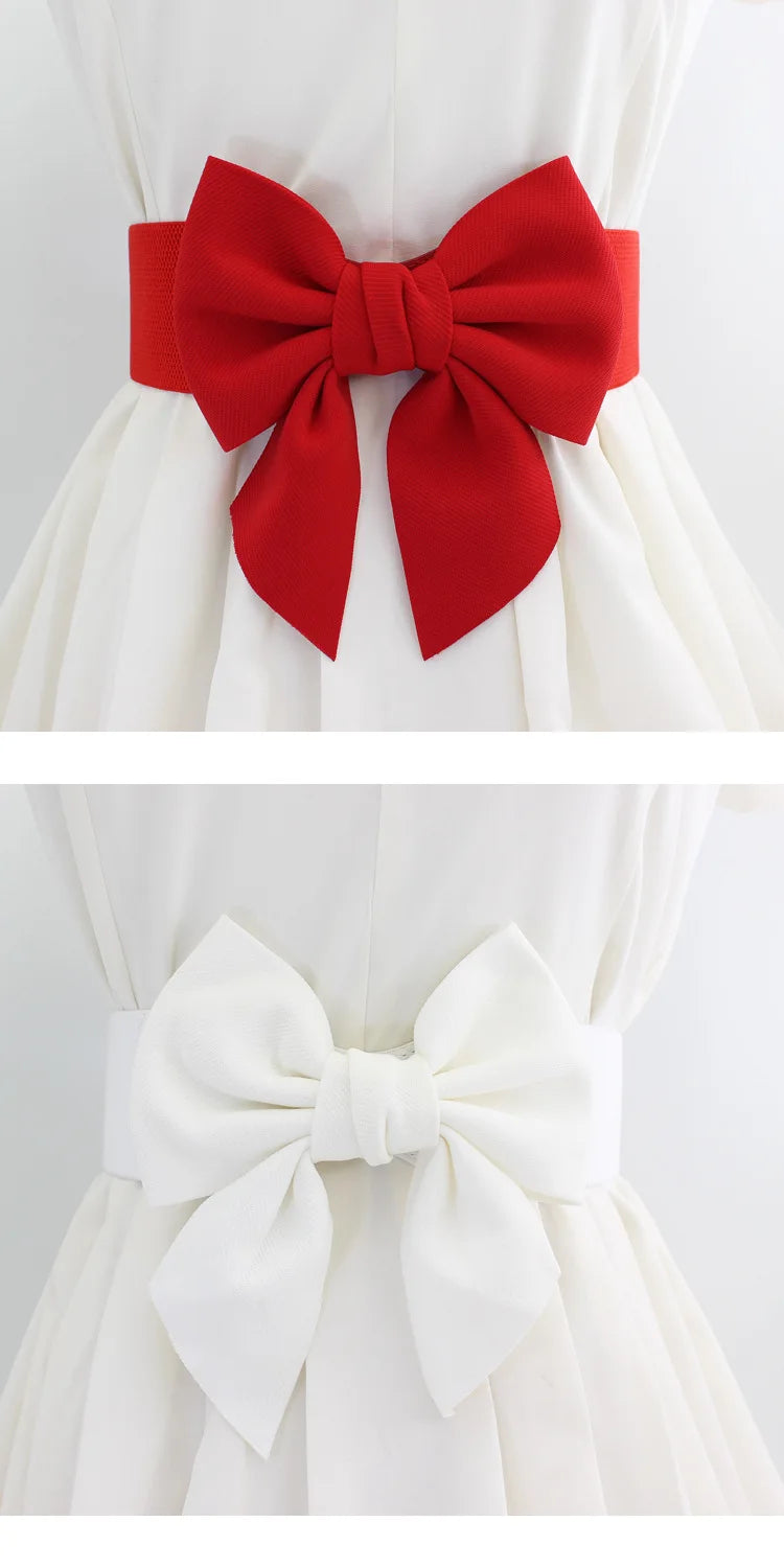 New Fashion Elegant Large Bow Elastic Belts for Women Wide Side Belt Dress Female Jeans Waistband Trouser Accessory