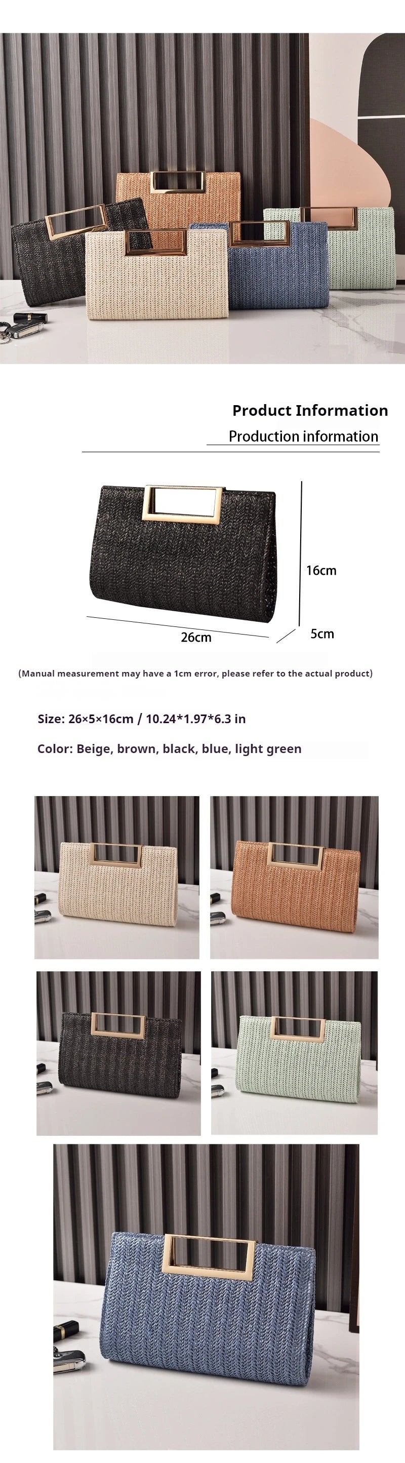 European Style Straw Evening Bag 2025 New Square Buckle Clutch Simple Dinner Bag for Women Shoulder Crossbody Bags