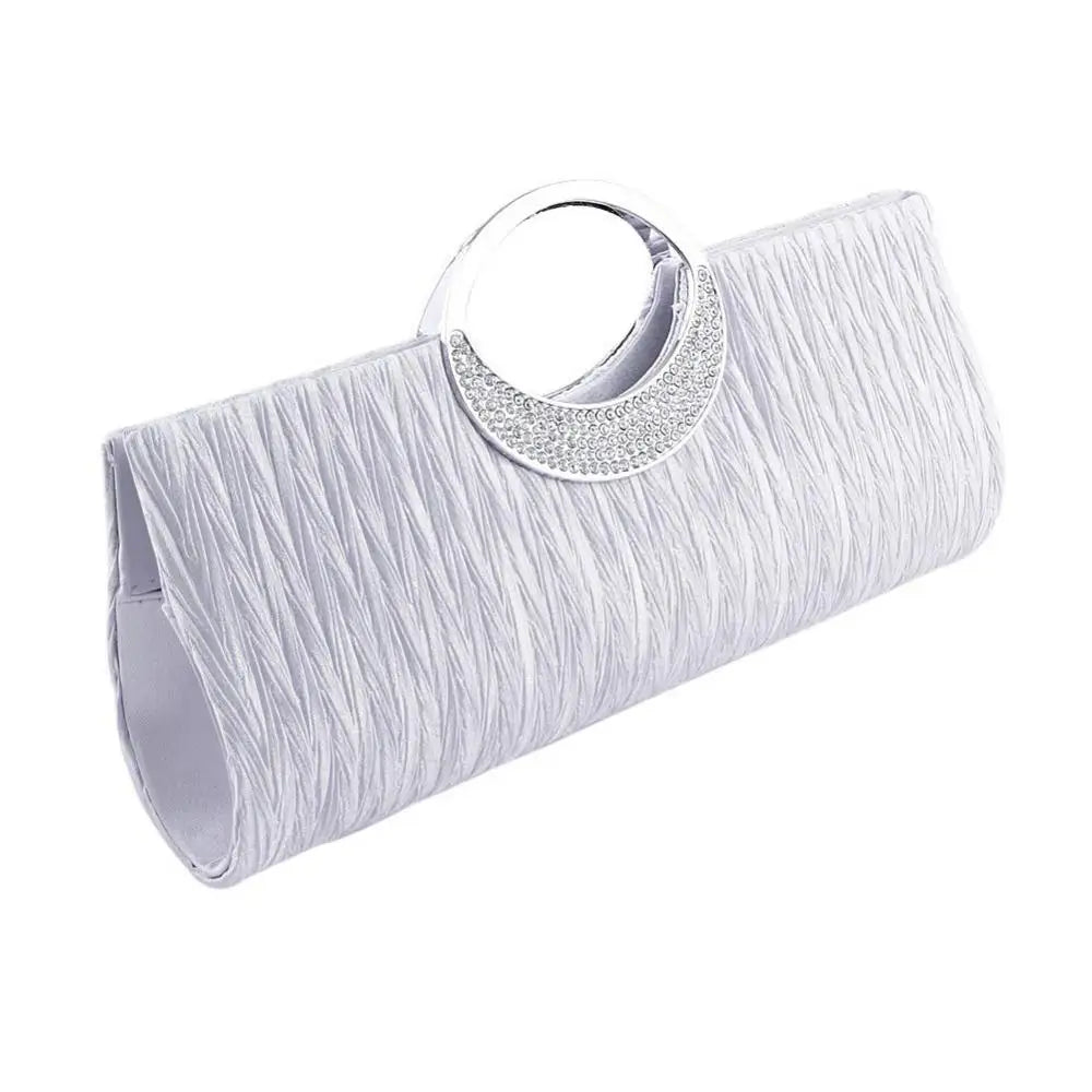 Fashion Women Luxury Handheld Bag Rhinestone Satin Pleated Evening Bag Party Shoulder Bag Clutch Purse Handbag