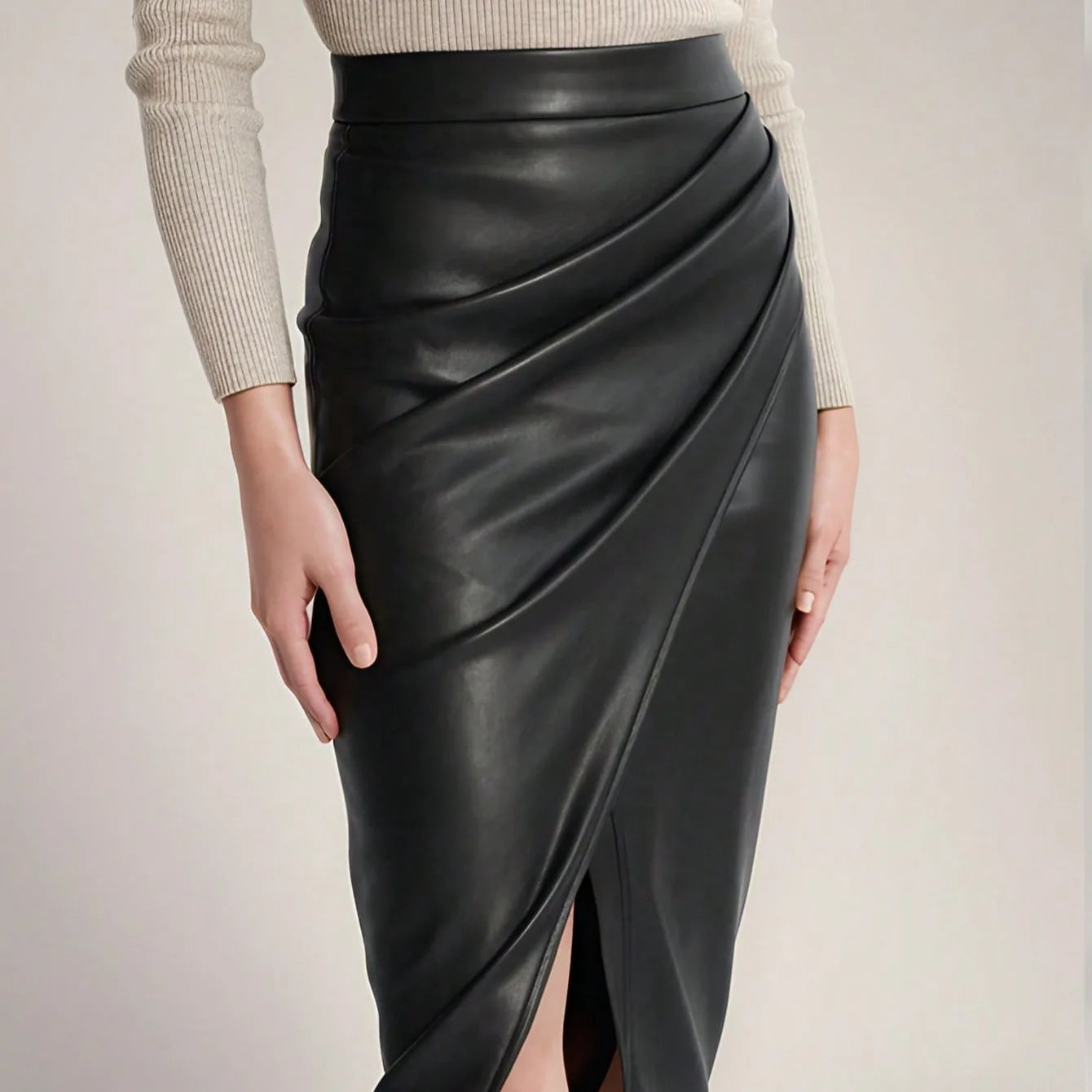 2025 Spring/Summer Women's PU Split Skirt High Waist Zipper Fold Leather Skirt European and American Sexy Hip Bag Skirt