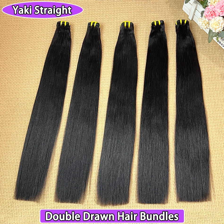 Double Drawn Yaki Straight Human Hair Bundles #1B Natural Black Color Vietnamese 100% Raw Virgin Hair Weave Extensions 1 2 3 4pc