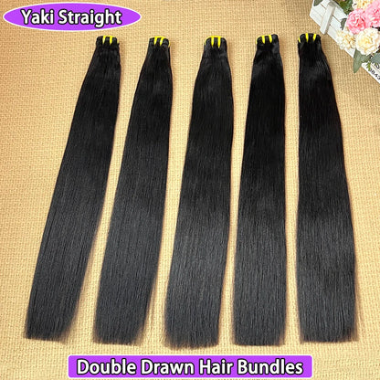 Double Drawn Yaki Straight Human Hair Bundles #1B Natural Black Color Vietnamese 100% Raw Virgin Hair Weave Extensions 1 2 3 4pc