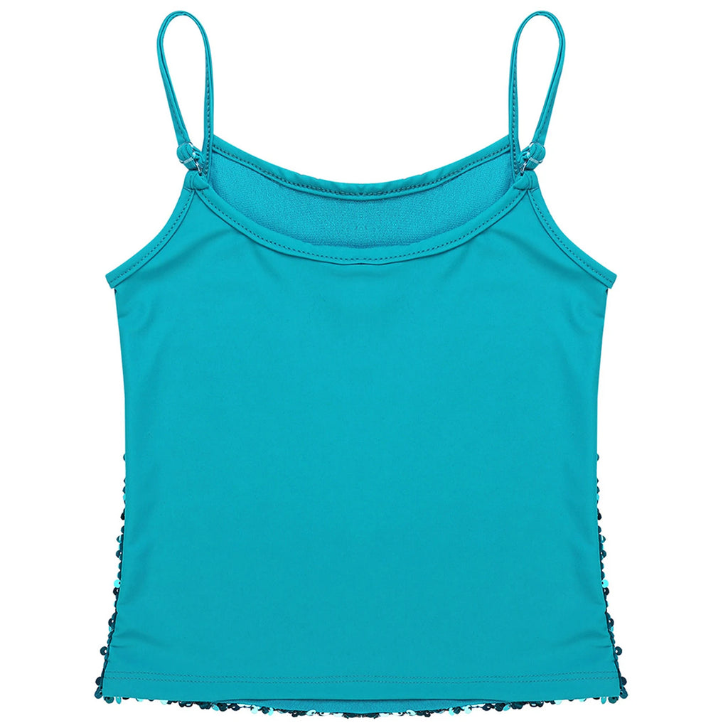 Womens Adjustable Spaghetti Straps Sparkly Sequin Tops Slim Fit Patchwork Tank Top for Pole Dancing Disco Night Out Costume