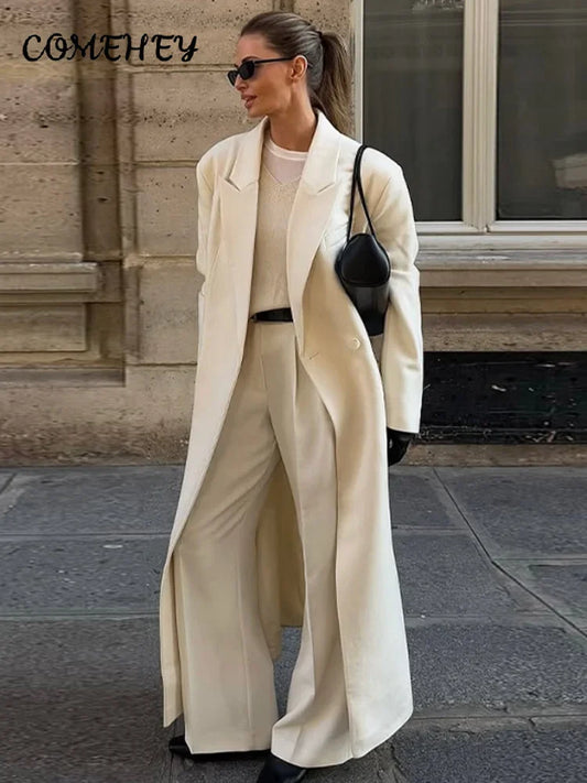 Elegant Women's Woolen Overcoat Lapel Long Sleeve Single Breasted Pocket Warm Long Coat 2025 Autumn Winter Fashion Lady Outwear