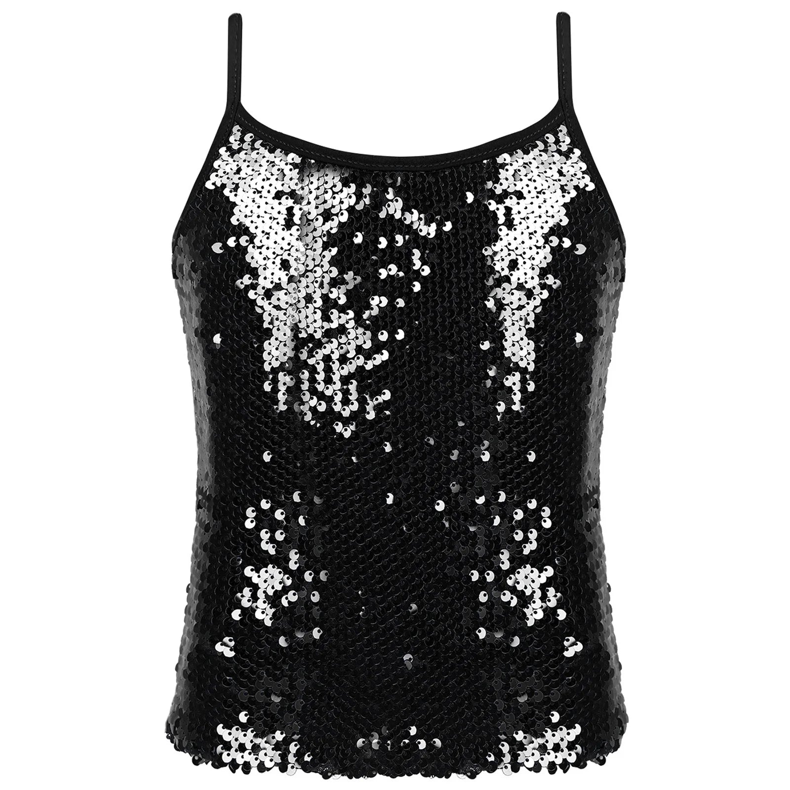 Womens Adjustable Spaghetti Straps Sparkly Sequin Tops Slim Fit Patchwork Tank Top for Pole Dancing Disco Night Out Costume