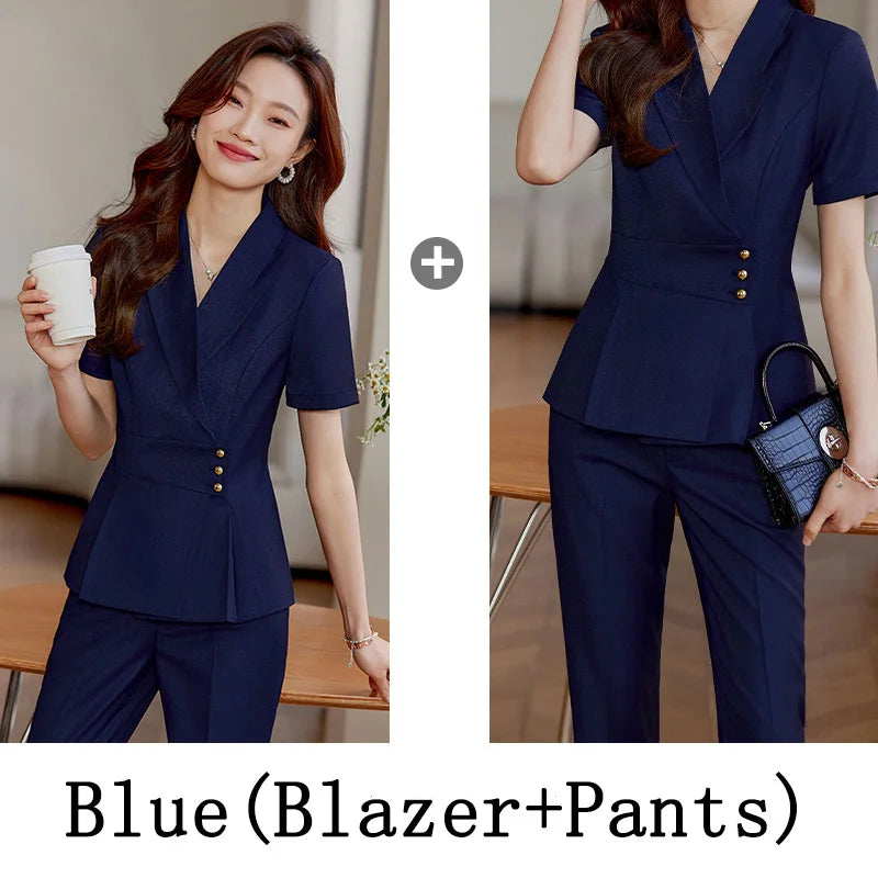 High End Office Ladies Formal Skirts Suits Women Summer 2024 New Korean Fashion Solid Long Sleeve Blazer Trousers 2 Piece Set