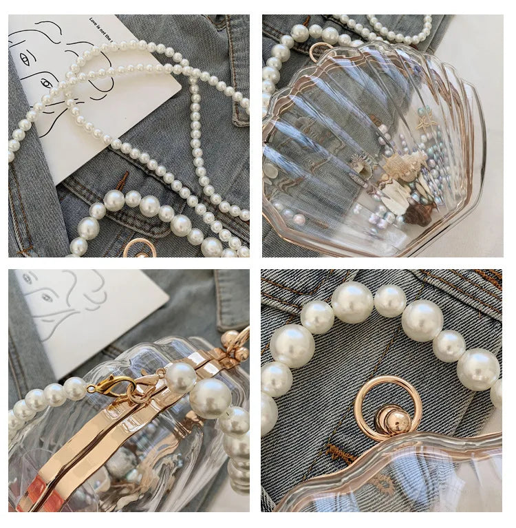 Evening Bags for Women 2023 New Transparent Shell Bag Clutch Box Handbags Pearl Chain Crossbody Bag Acrylic Purse Shoulder Bag
