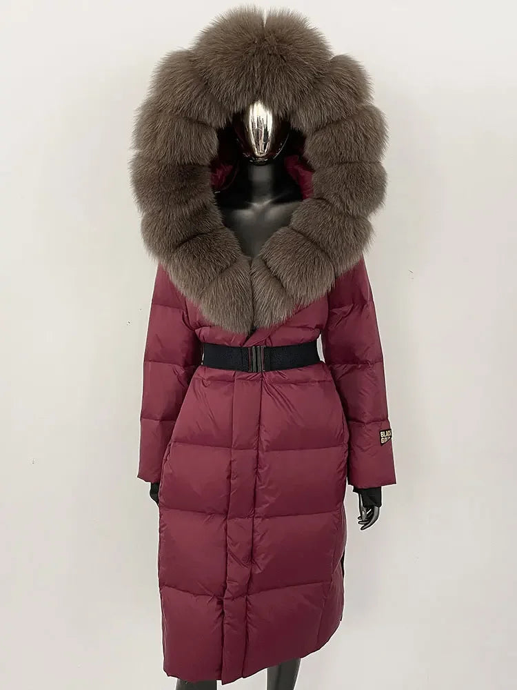 OFTBUY Winter Women Coat Real Fox Fur Collar Hooded Jacket Thick Warm Autumn Hat Detachable X-long White Duck Down Overwears