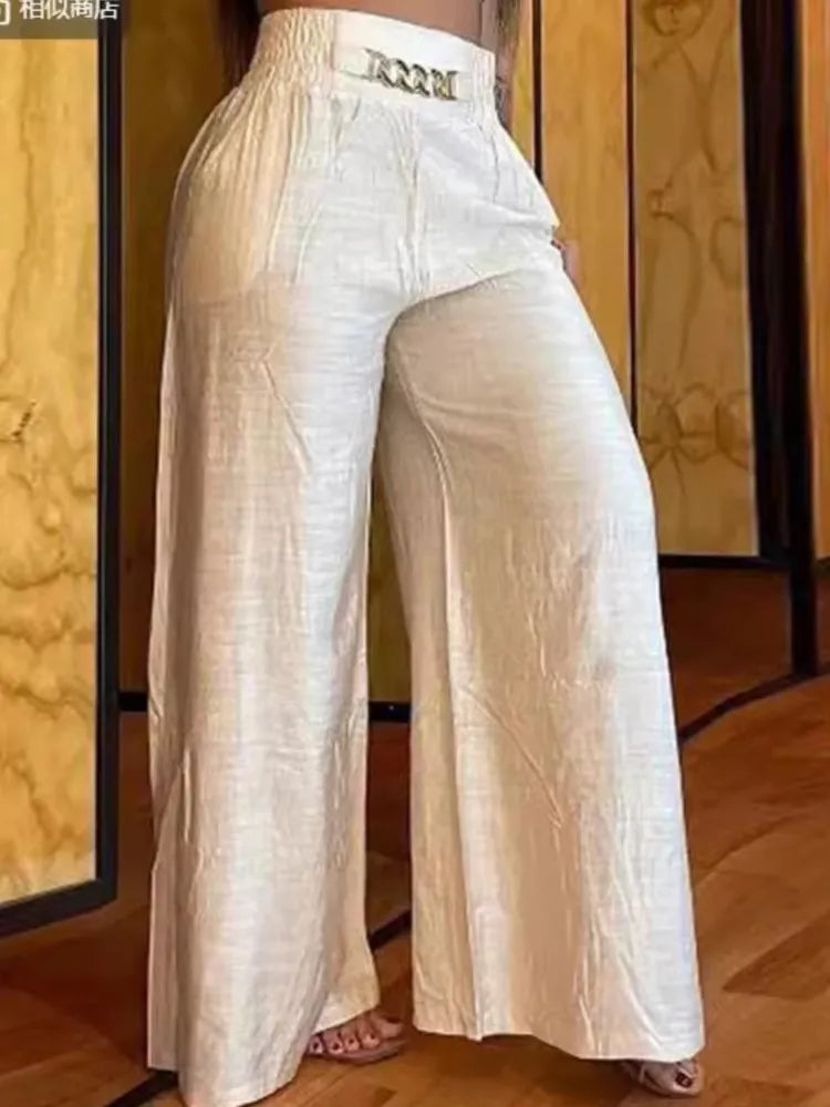 Women's High Waist Wide Leg Pants Fashion Solid Office Female Casual Flared Pants For Women Summer New Elegant Black Trousers