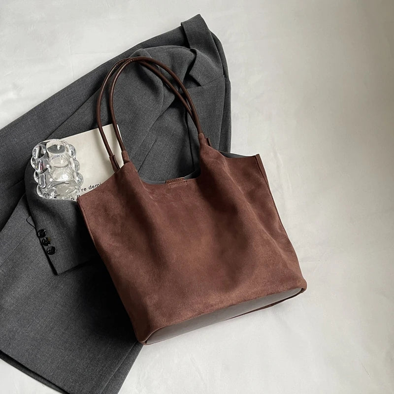 2pcs/set  Women Tote Bags Work Bags Suede Slouchy Bag Hobo Handbag Tote Handbag Suede Shoulder Bag Solid Color Commuting Bag