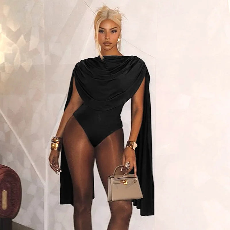 Women Elegant Sexy Swing Collar Shawl Bodysuits Chic Fashion Sleeveless Stretch Club Party Rompers Streetwear Overalls Tops