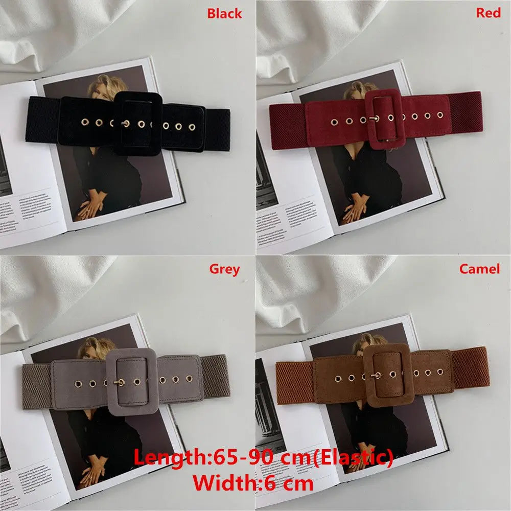 Women Belt Stretch Wide Waist Belts Metal Buckle Leather Strap Female Elastic Dress Coat Sweater Waist Belt Apparel Accessories
