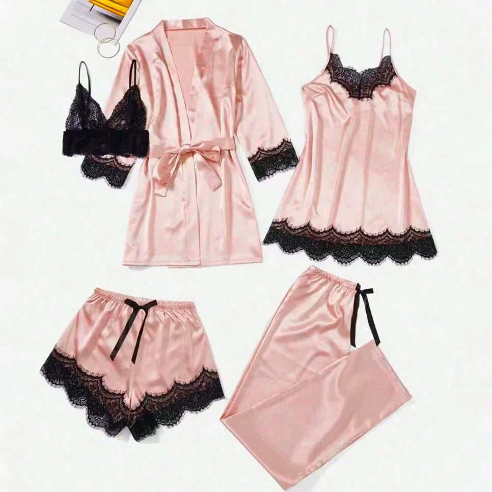 5 Pieces  Satin \ Pajama Set