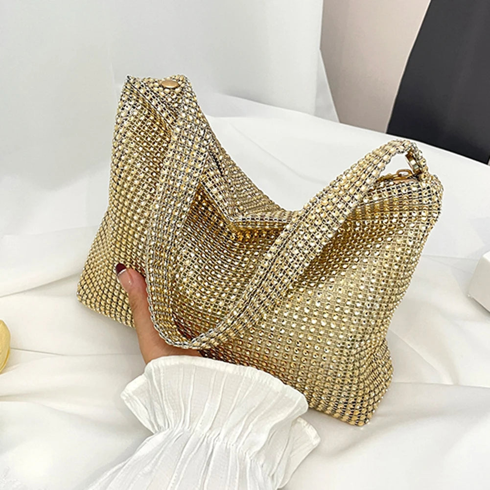 Glitter Evening Dinner Clutch Bag Women Lady Stylish Evening Bag Rhinestone  Large Capacity Underarm Bag Everyday Shoulder Bag