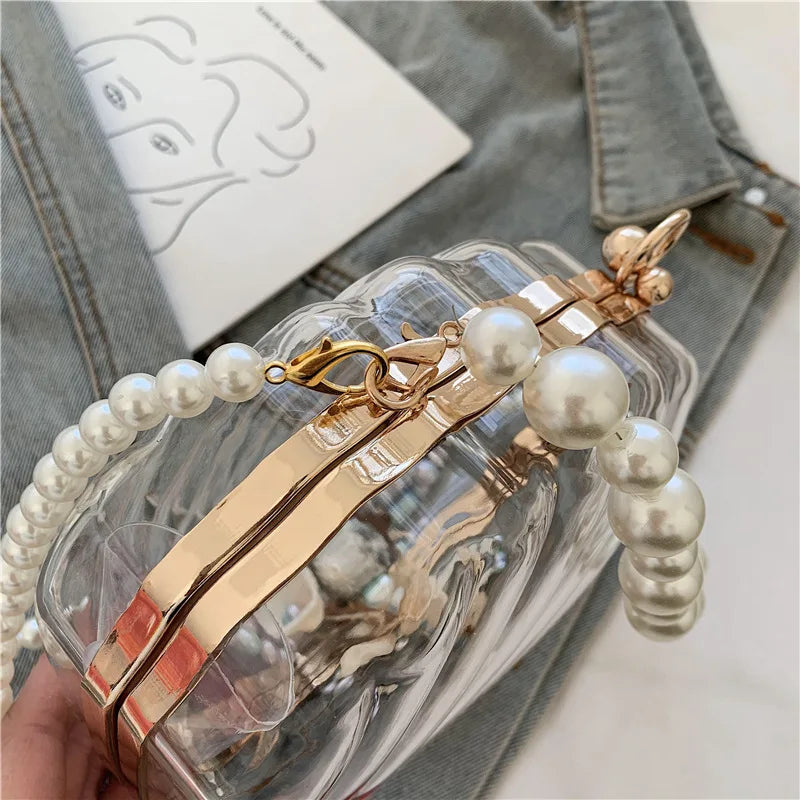 Evening Bags for Women 2023 New Transparent Shell Bag Clutch Box Handbags Pearl Chain Crossbody Bag Acrylic Purse Shoulder Bag