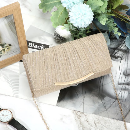 Evening Clutch Bags Fashion Women Elegant Silver Gold Shiny Handbag Wedding Party Long Purses Banquet Clutch Purses Shoulder Bag