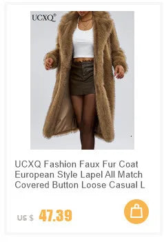 UCXQ Tide Faux Fur Coat European Style Street All Match Lapel Temperament Elegant Long Outerwear Women 2025 Autumn Winter 3C2587