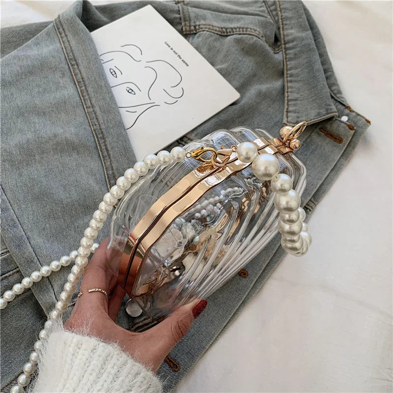 Evening Bags for Women 2023 New Transparent Shell Bag Clutch Box Handbags Pearl Chain Crossbody Bag Acrylic Purse Shoulder Bag