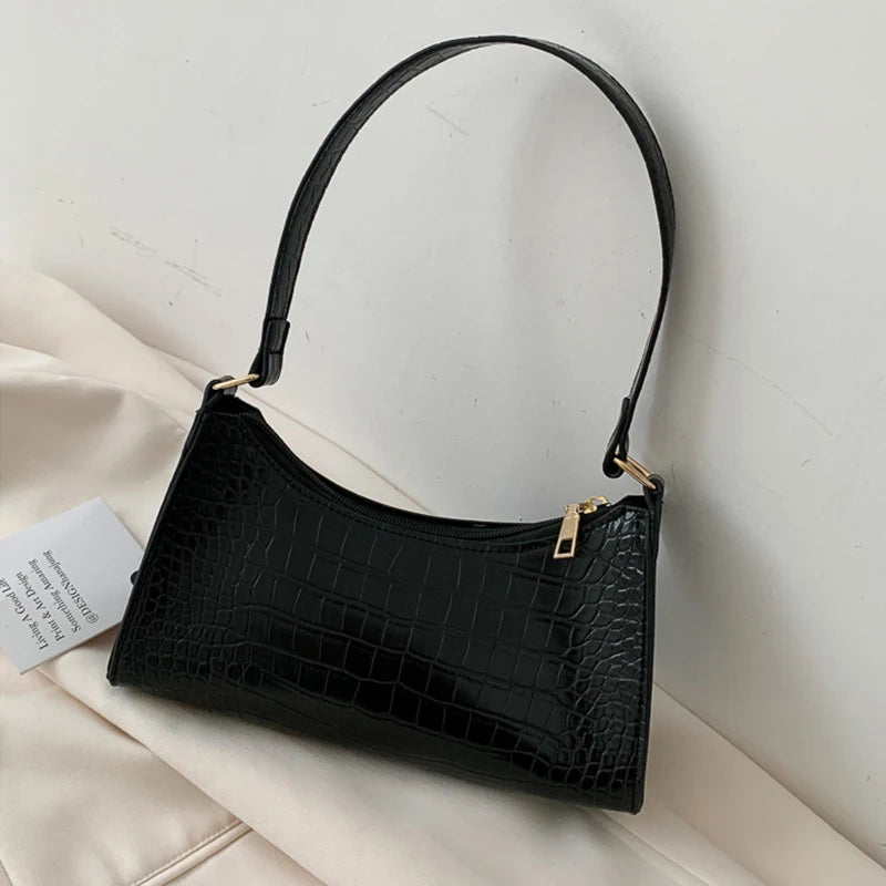 Retro Crocodile Pattern Shoulder Bag For Women PU Leather Armpit Bag France Clutch Bag Casual Female Clutch Handbags Purse Tote