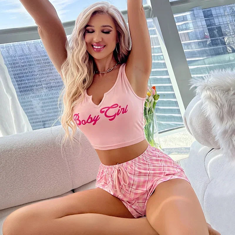 Plaid Cami Shorts Sets