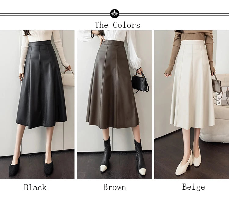 Leather Skirt Women 2025 Autumn Winter New Arrival High Waist PU Skirt Korean Style Maxi A Line Skirt For Women Hot Sale