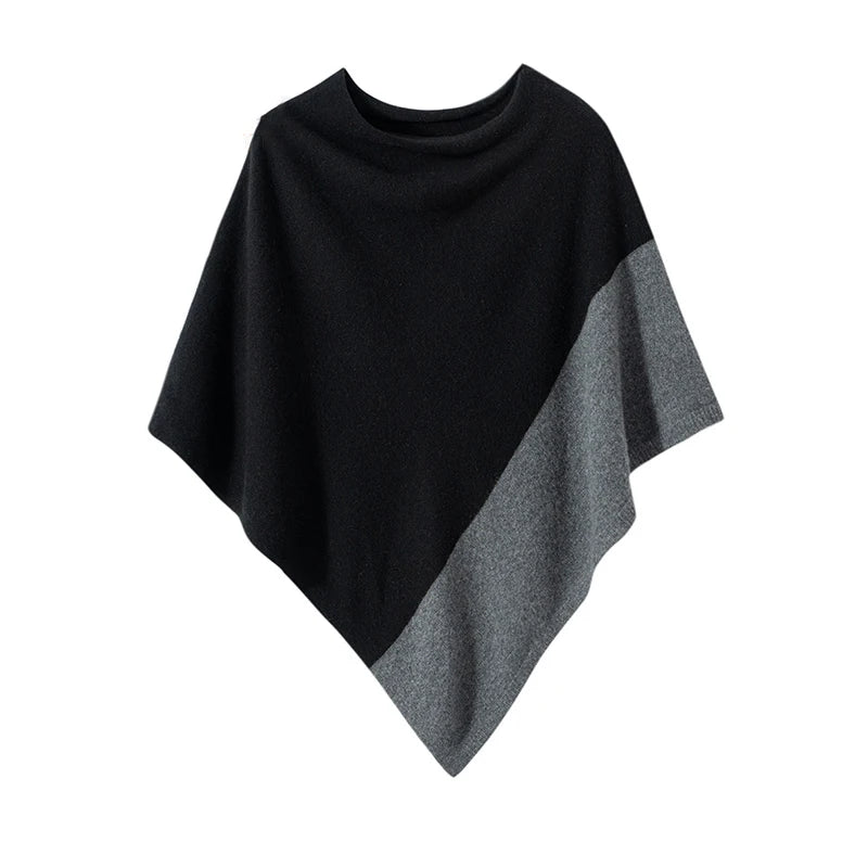 Korean Style Autumn And Winter Shawl Women's Contrast Color Knitted Warm Cloak