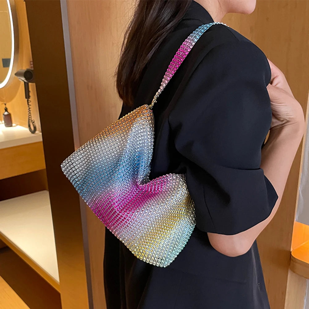 Glitter Evening Dinner Clutch Bag Women Lady Stylish Evening Bag Rhinestone  Large Capacity Underarm Bag Everyday Shoulder Bag